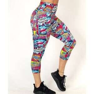 NWOT CVG Comic Book Boom Bang Pop Capri Squat Approved Leggings Size XL